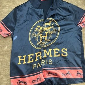 HERMES VICTORIAS SECRET PAJAMA BUTTON TOP SILK